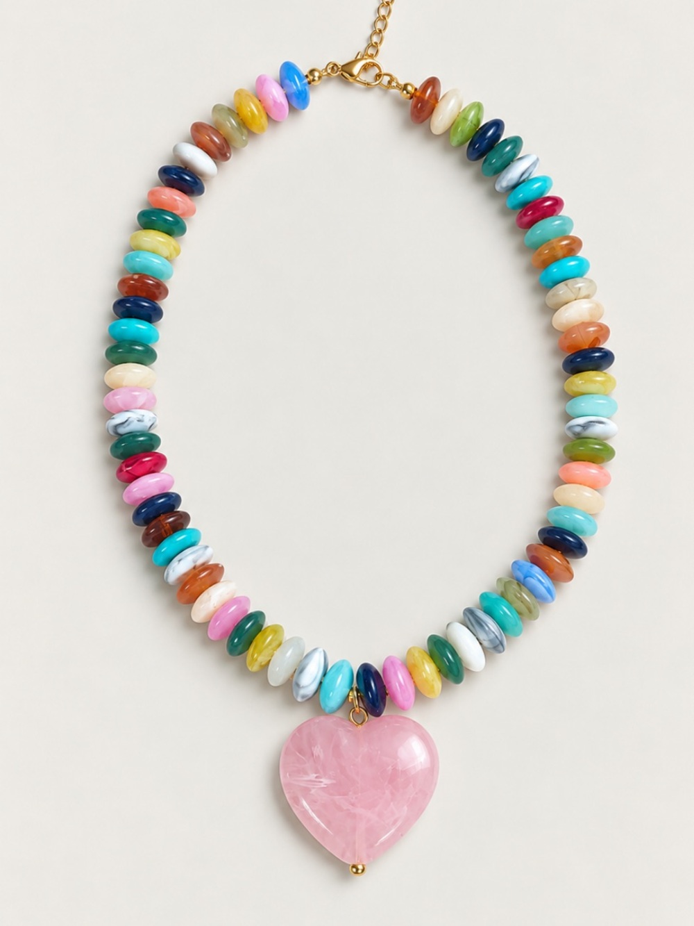 New! Mixed Beaded Blush Pink Heart Dopamine Necklace 3027